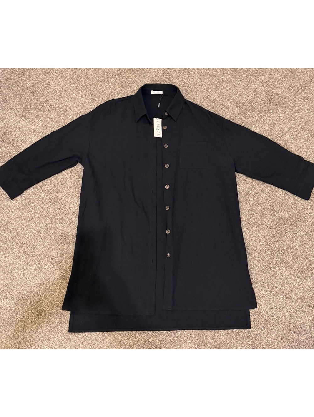 ELESOL Women’s Black Oversized Button-Down Tunic Swim Cover-Up – Size M NWT